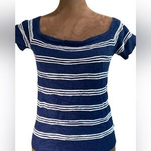 American Eagle Outfitters Navy and White Striped Tee